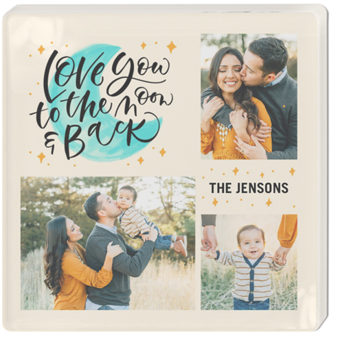 Love You Moon Watercolor Acrylic Magnet, 3x3, Beige, cream