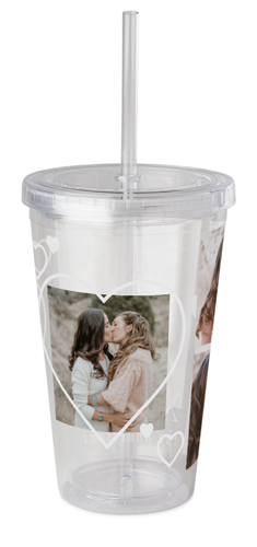 Floating Hearts Peek-A-Boo Acrylic Tumbler with Straw, 16oz, White