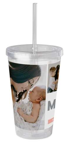 Mom Collage Acrylic Tumbler with Straw, 16oz, Pink