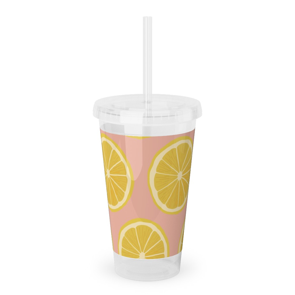Lemon - Pink Acrylic Tumbler with Straw, 16oz, Pink