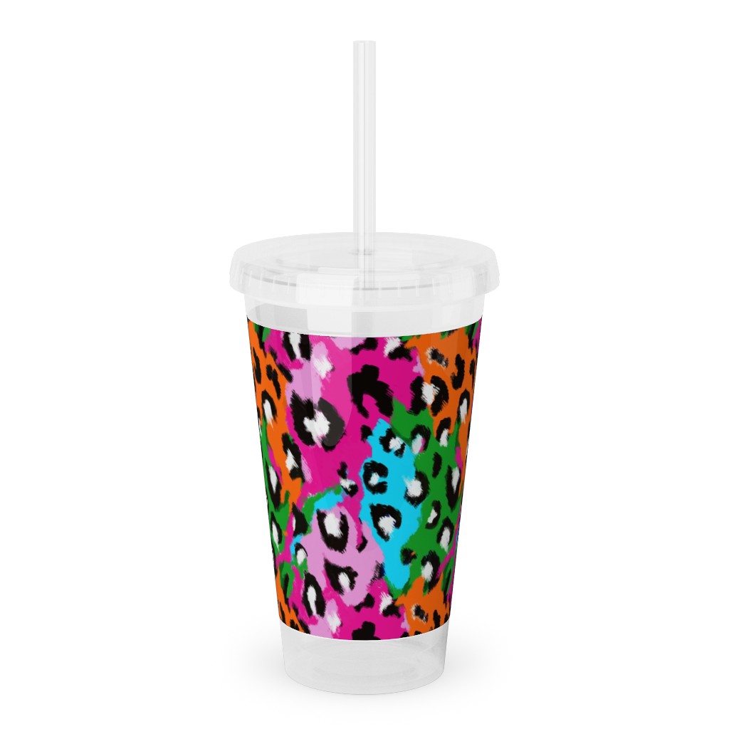 Leopard Print - Multi Acrylic Tumbler with Straw, 16oz, Multicolor