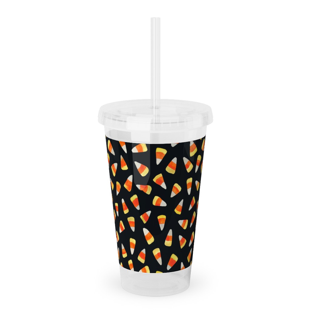 Watercolor Candy Corn - Black Acrylic Tumbler with Straw, 16oz, Black