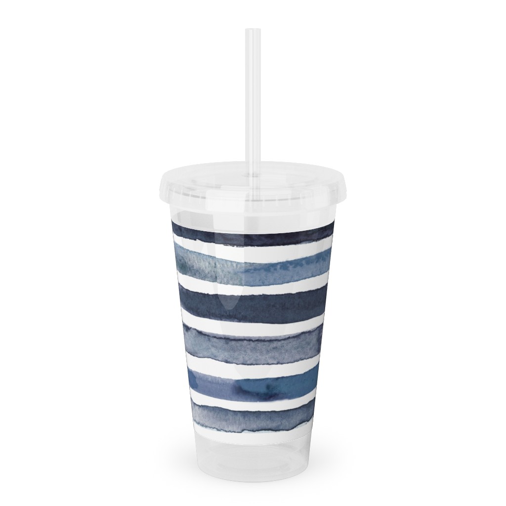 Watercolor Stripes - Blue Acrylic Tumbler with Straw, 16oz, Blue