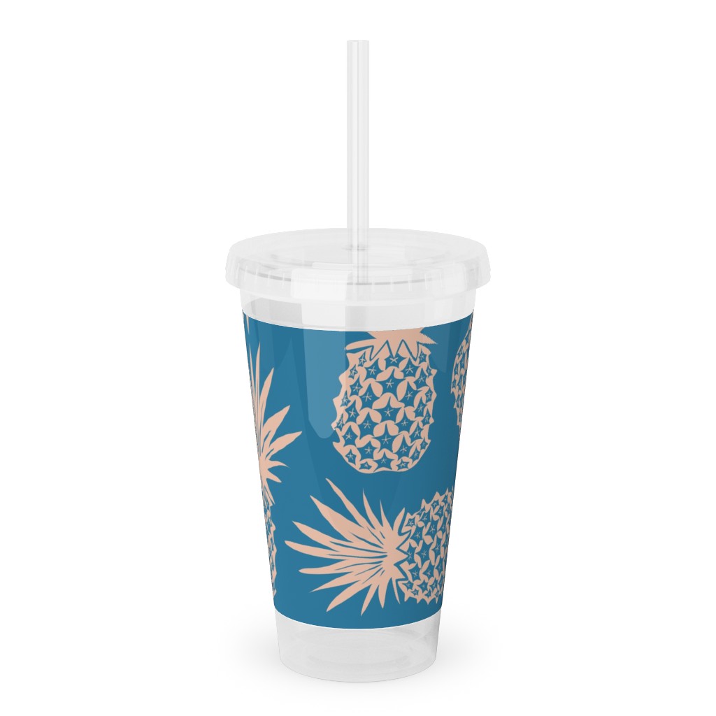 Pineapples Acrylic Tumbler with Straw, 16oz, Blue
