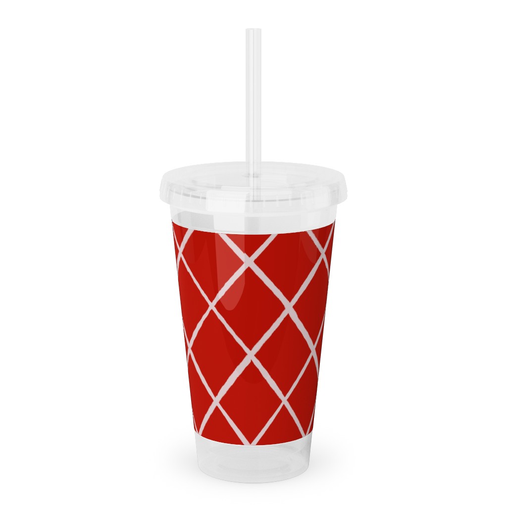 Check on Red Acrylic Tumbler with Straw, 16oz, Red