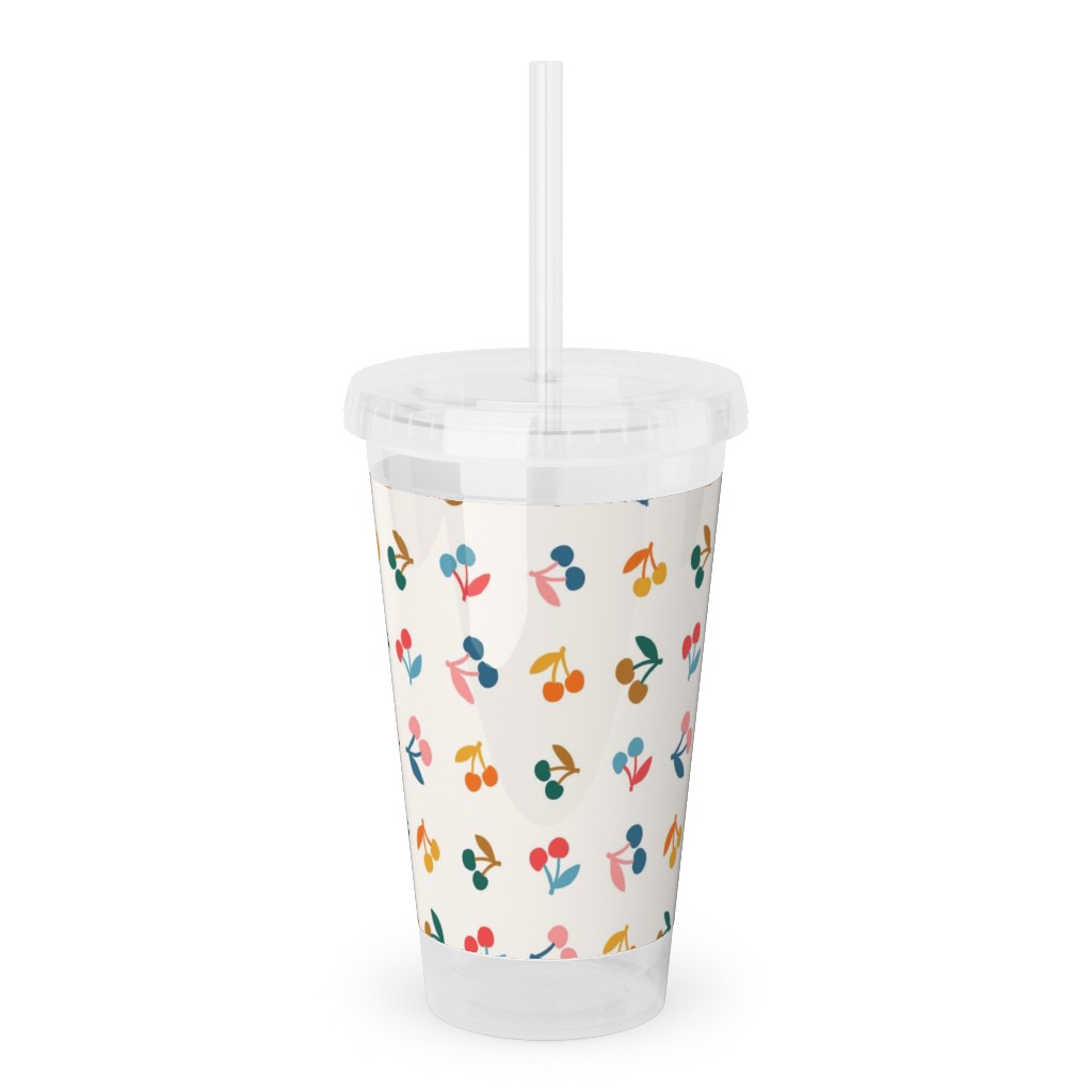 Colored Cherries - Earthy Acrylic Tumbler with Straw, 16oz, Beige