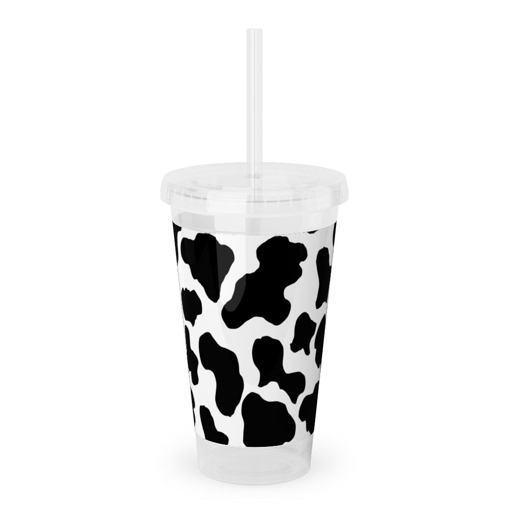Cow Print - Black and White Acrylic Tumbler with Straw, 16oz, Black