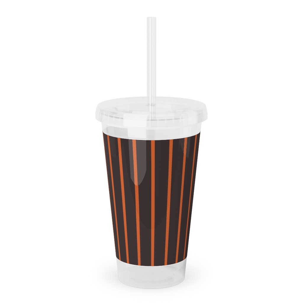 Halloween Stripes Acrylic Tumbler with Straw, 16oz, Black