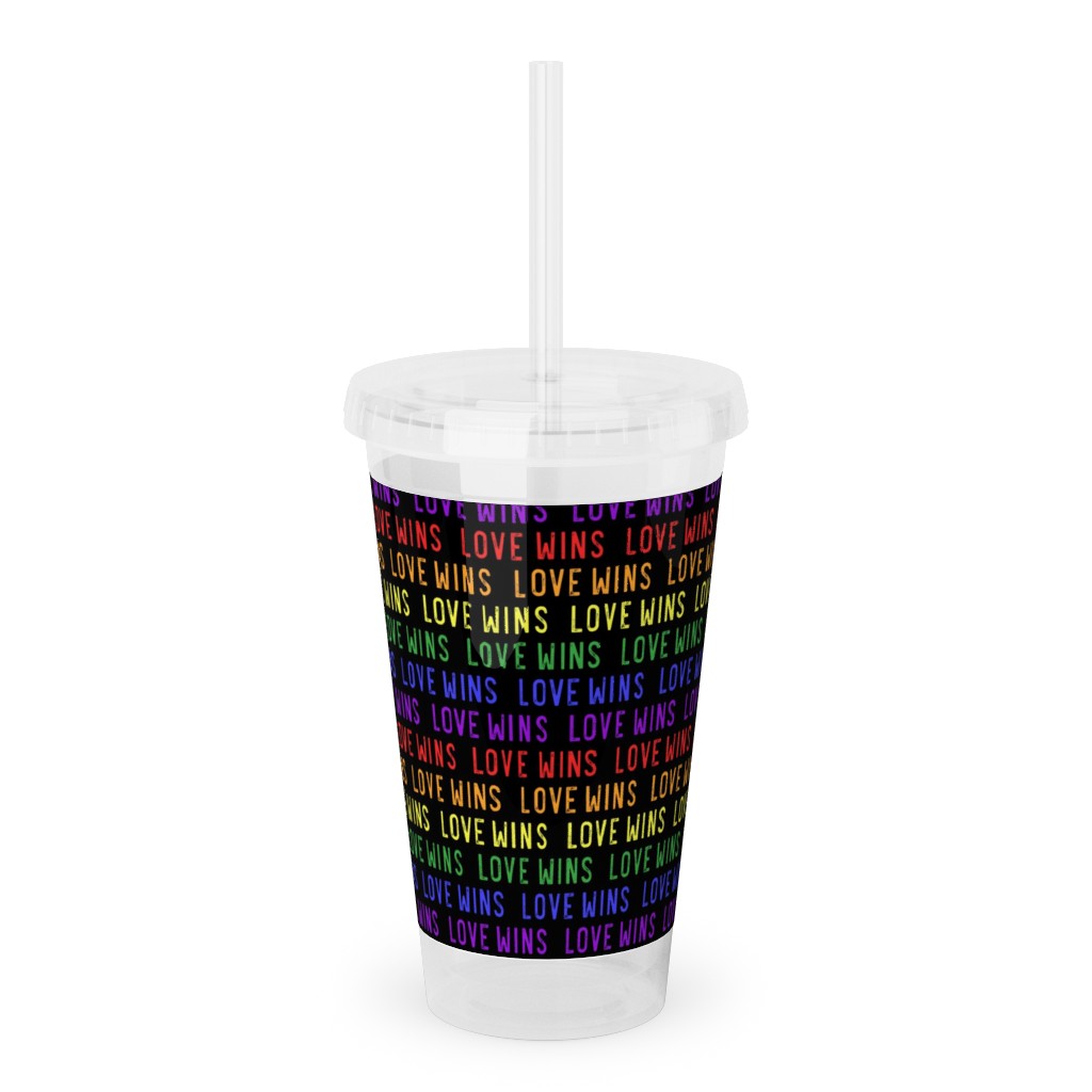 Love Wins Rainbow Acrylic Tumbler with Straw, 16oz, Multicolor