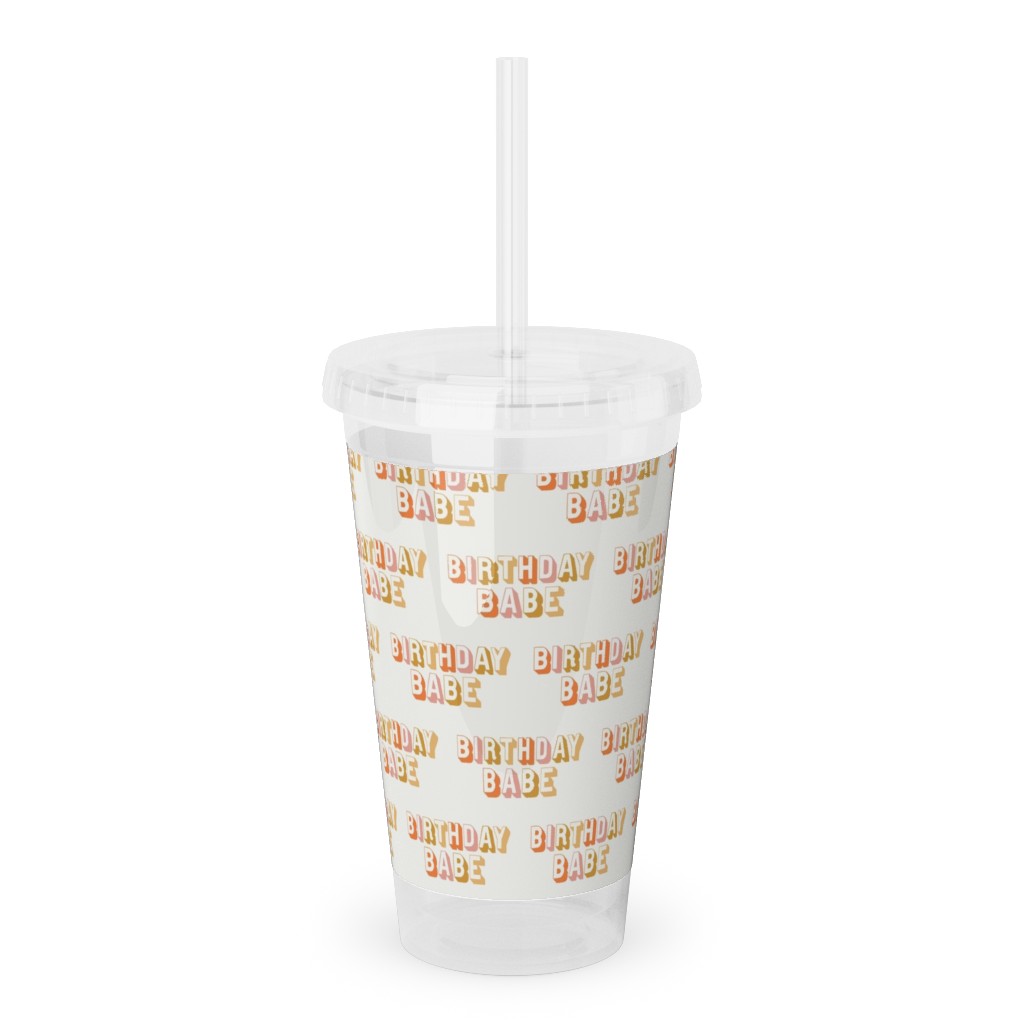 Birthday Babe - Cute Retro Letters - Neutral Acrylic Tumbler with Straw, 16oz, Yellow