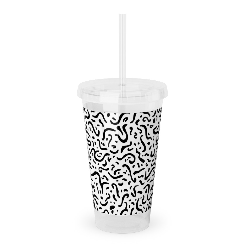 Squiggly - Black and White Acrylic Tumbler with Straw, 16oz, Black
