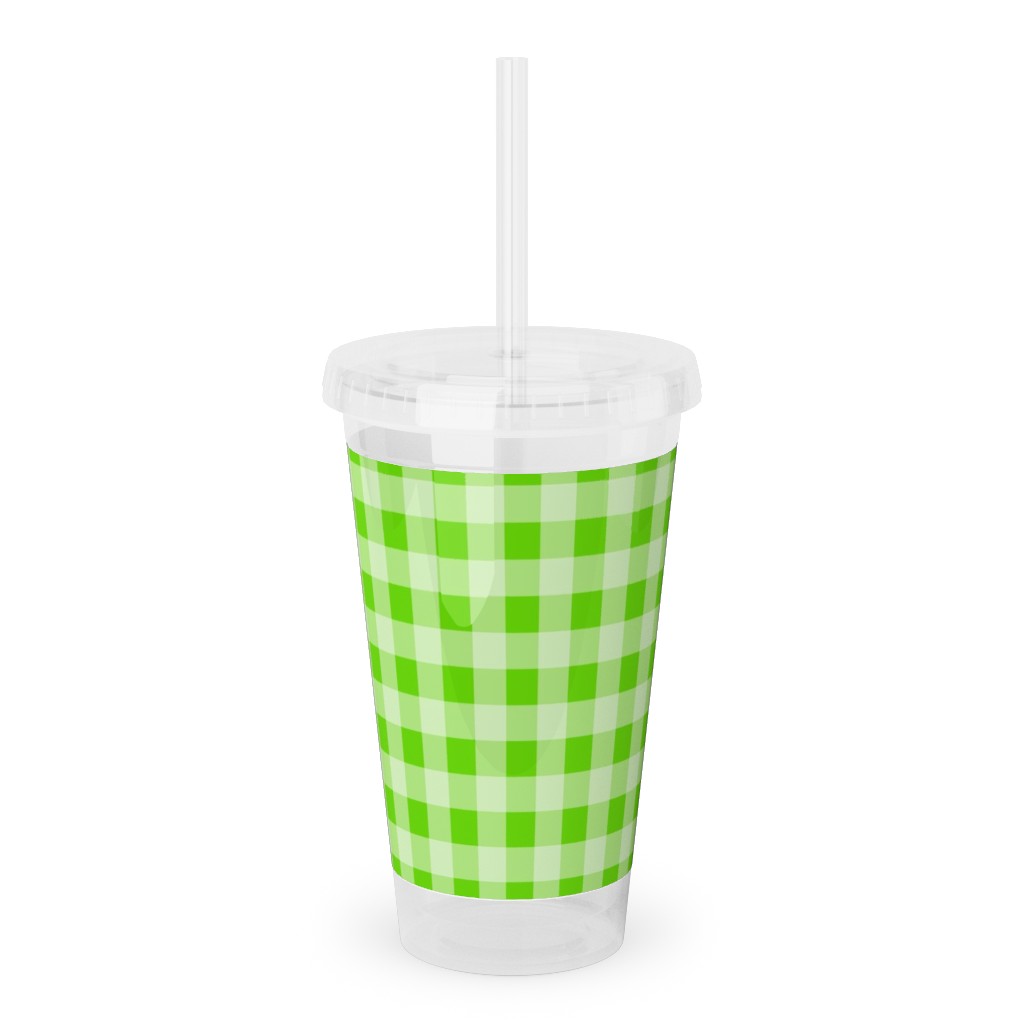 Gingham Checker - Green Acrylic Tumbler with Straw, 16oz, Green