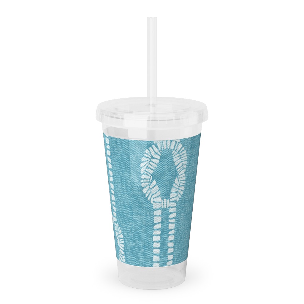 Nautical Coastal Square Rope Knots - Summer Blue Acrylic Tumbler with Straw, 16oz, Blue