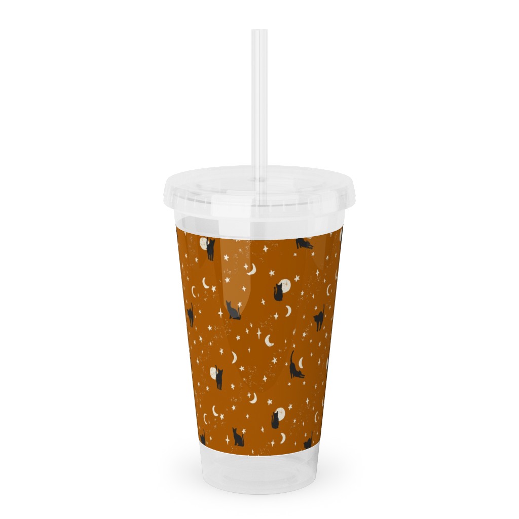 Halloween Black Cats - Orange Acrylic Tumbler with Straw, 16oz, Orange