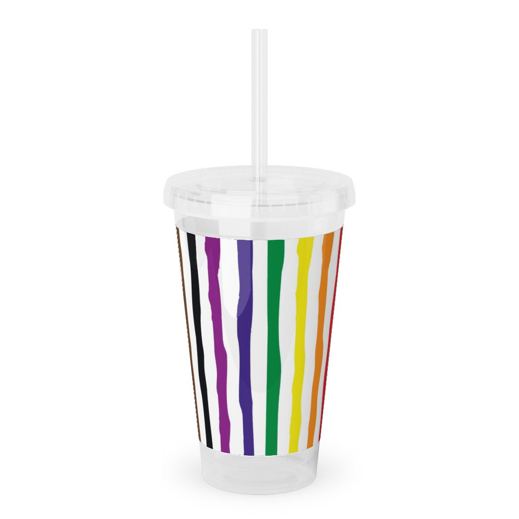 Wonky Stripes on White Acrylic Tumbler with Straw, 16oz, Multicolor