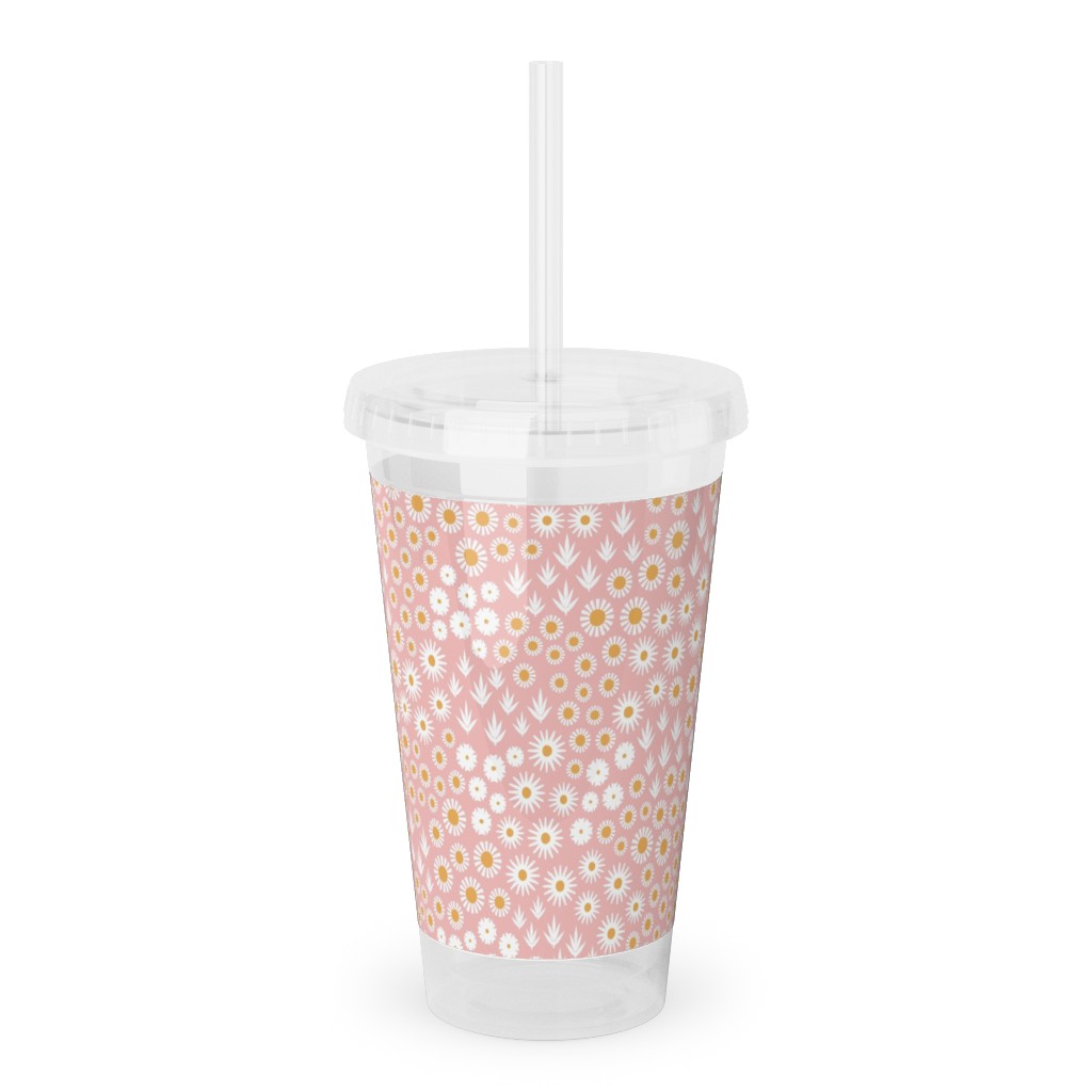 Ditsy Flowers - Pink Acrylic Tumbler with Straw, 16oz, Pink