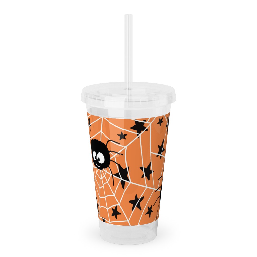 Cute Hand-Drawn Spider Halloween - Orange Acrylic Tumbler with Straw, 16oz, Orange