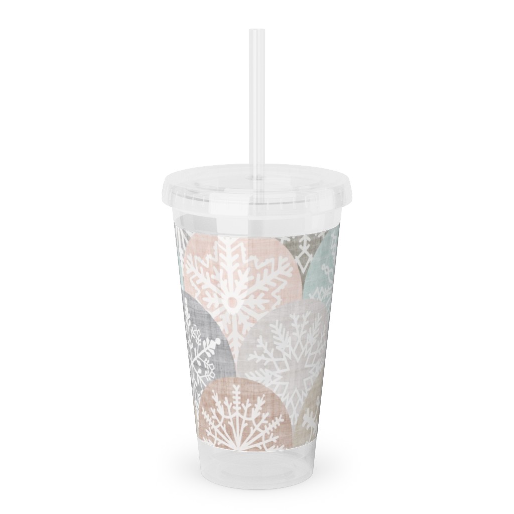 Winter Snowflake Scales - Neutral Acrylic Tumbler with Straw, 16oz, Beige