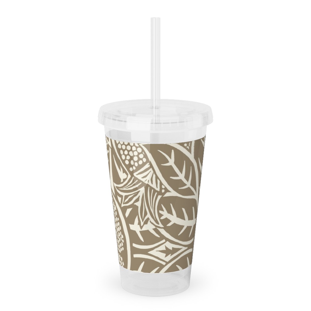 Pomegranate Block Print - Neutral Acrylic Tumbler with Straw, 16oz, Brown