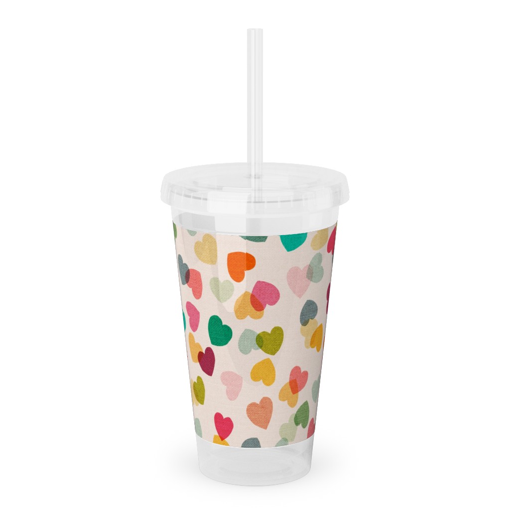 Heart Confetti - Pink Multi Acrylic Tumbler with Straw, 16oz, Multicolor