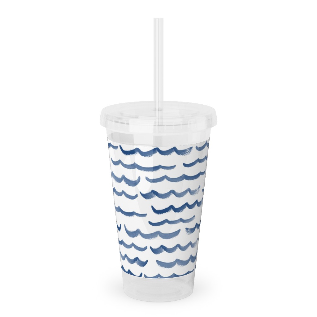 Ocean Waves Acrylic Tumbler with Straw, 16oz, White