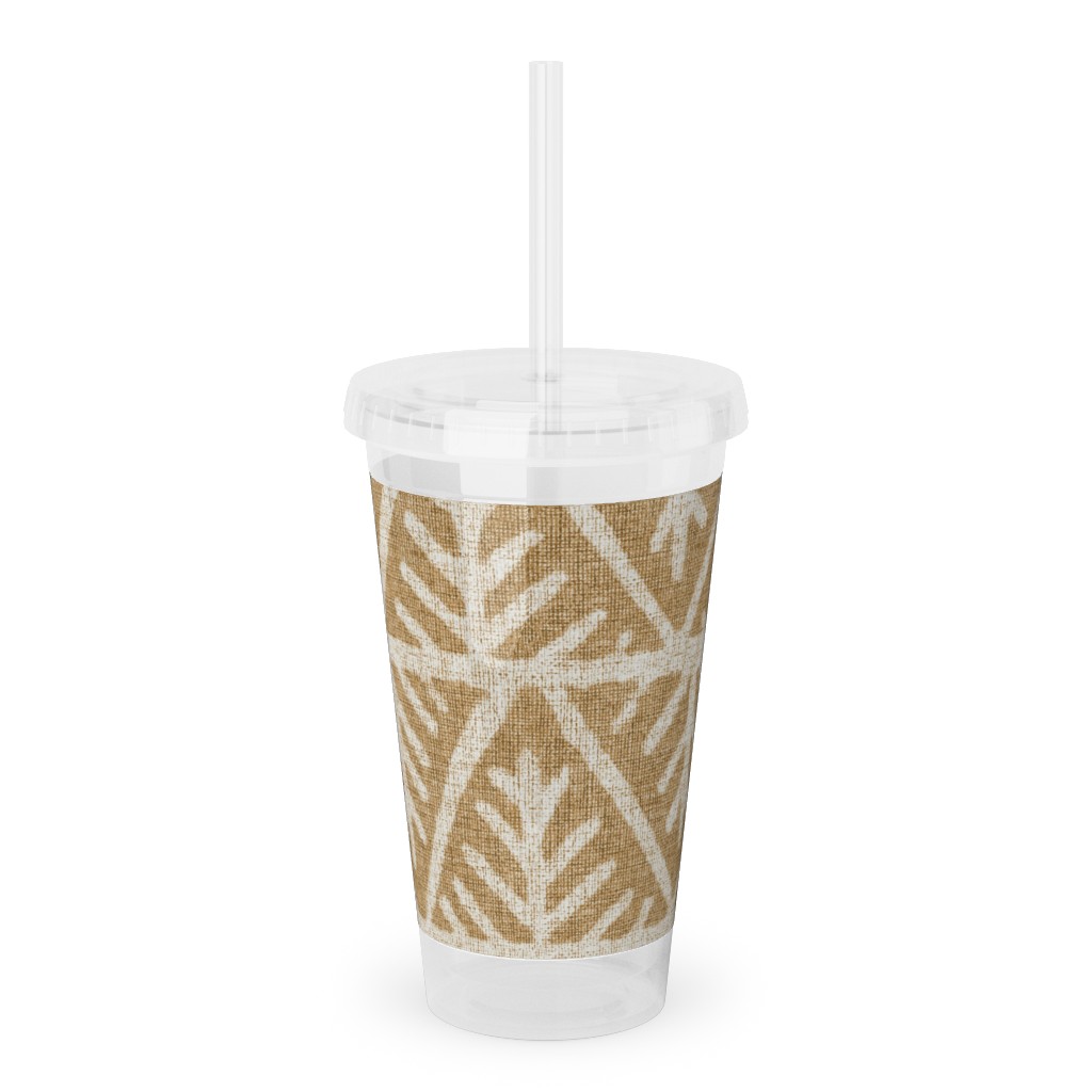 Textured Mudcloth Acrylic Tumbler with Straw, 16oz, Brown