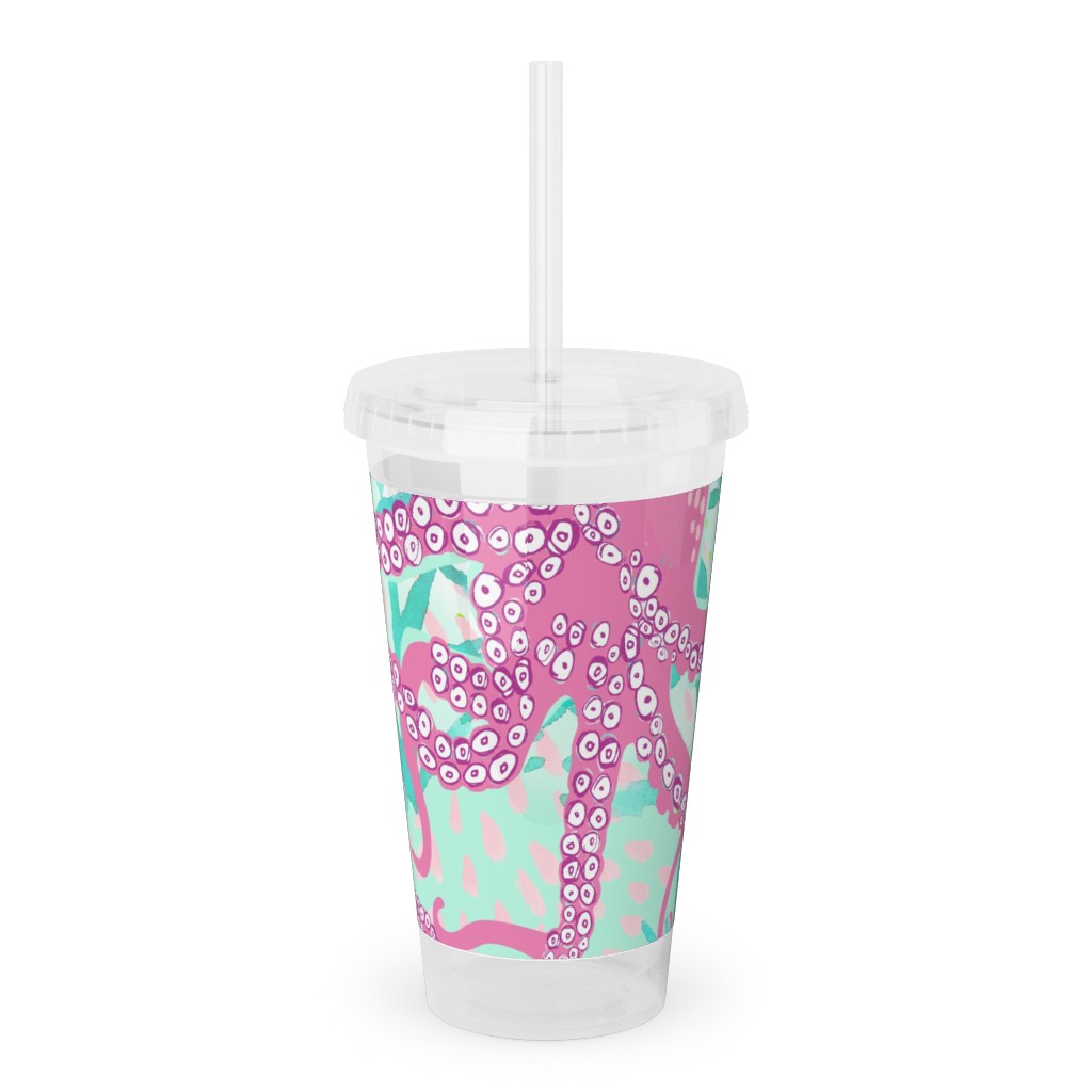 Oceana - Pink and Teal Acrylic Tumbler with Straw, 16oz, Multicolor