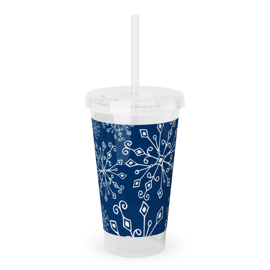 Frost Snowflakes Acrylic Tumbler with Straw, 16oz, Blue