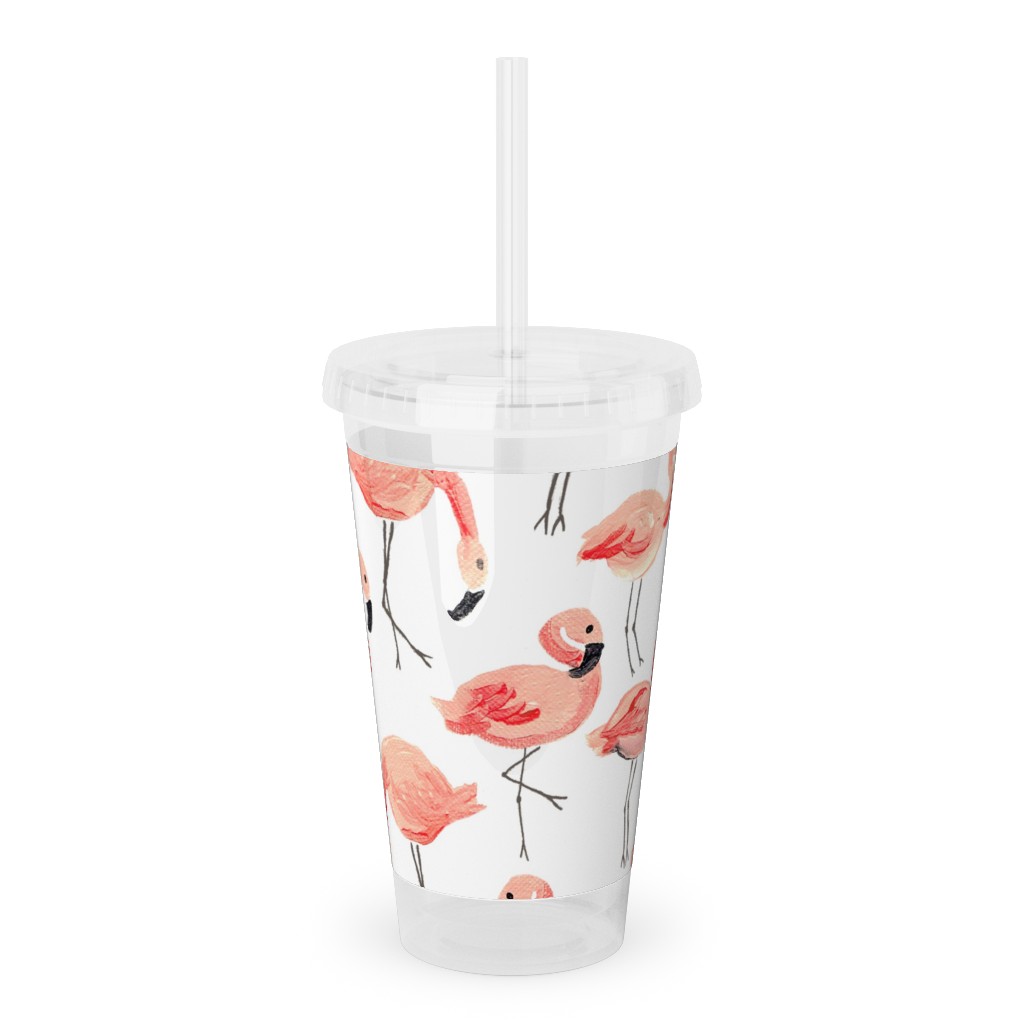 Flamingo Party - Pink Acrylic Tumbler with Straw, 16oz, Pink
