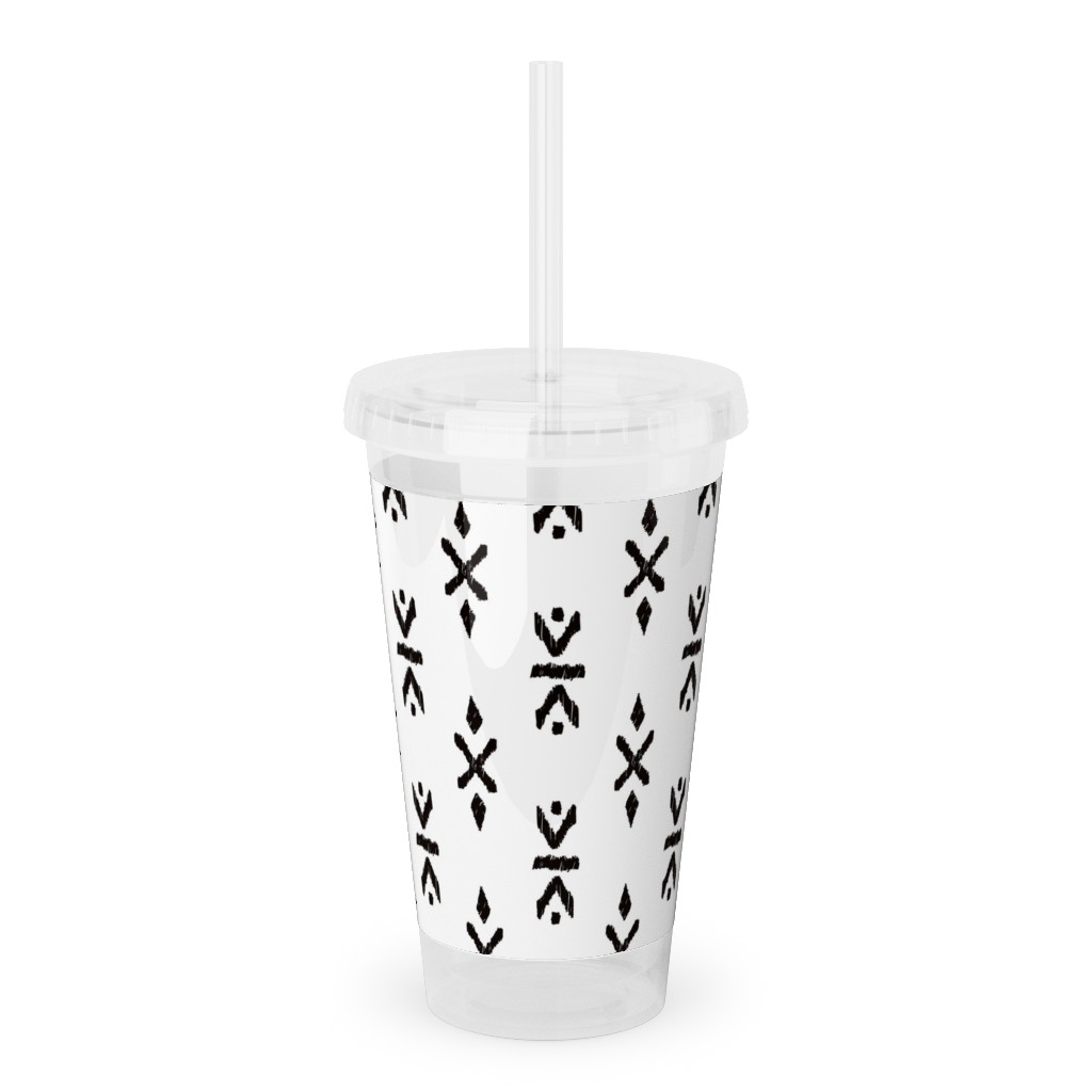 monochrome tribal print neutral acrylic tumbler with straw