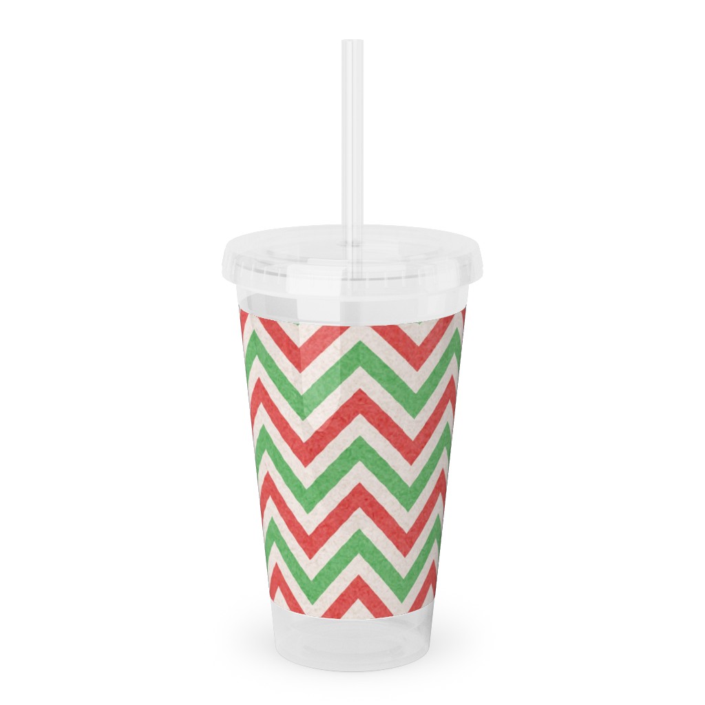 Mottled Holiday Zigzags Acrylic Tumbler with Straw, 16oz, Multicolor