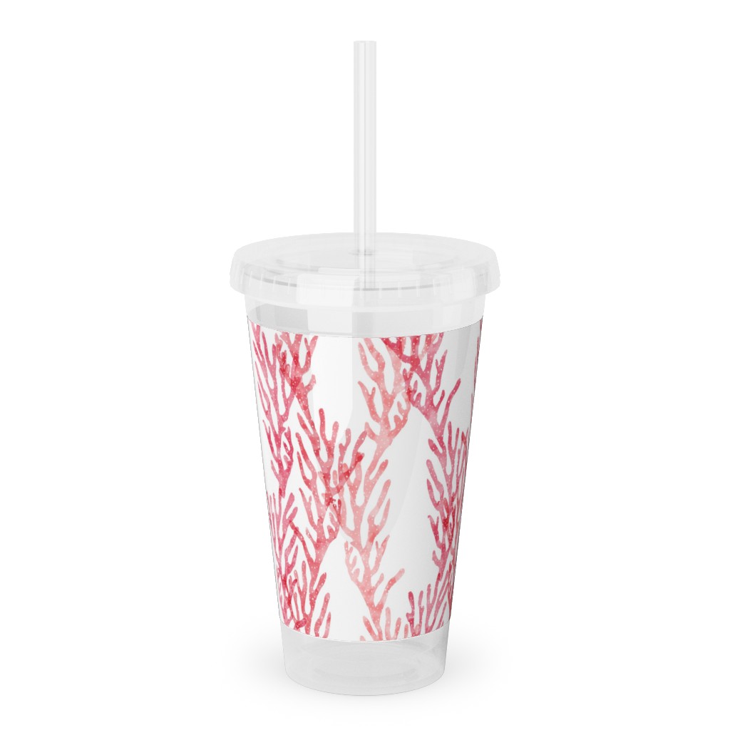 Coral - Pink Acrylic Tumbler with Straw, 16oz, Pink