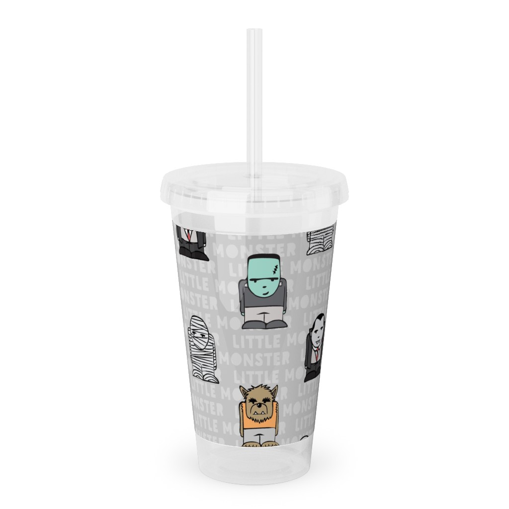 Little Monster - Gray Acrylic Tumbler with Straw, 16oz, Gray