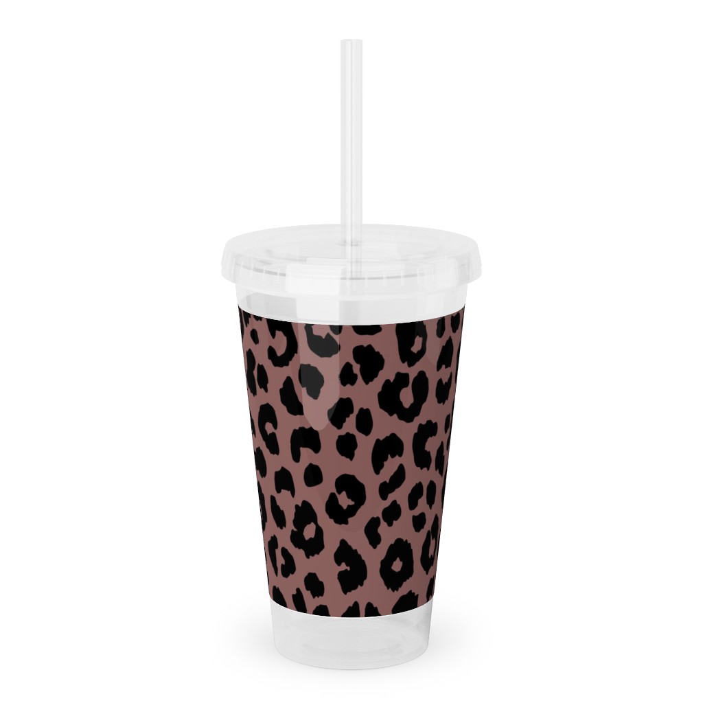 Leopard - Pale Mauve Acrylic Tumbler with Straw, 16oz, Pink