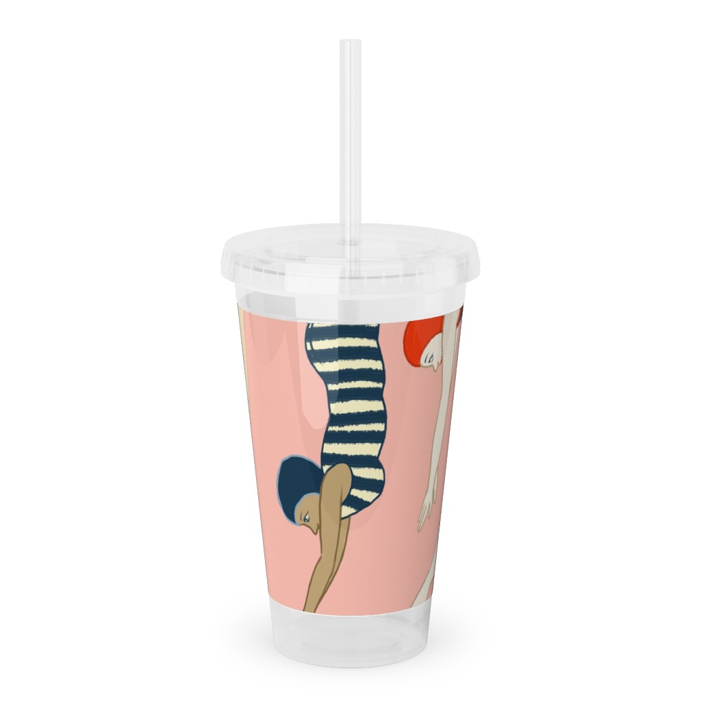 Lady Divers - Pink Stainless Tumbler with Straw, 18oz, Pink