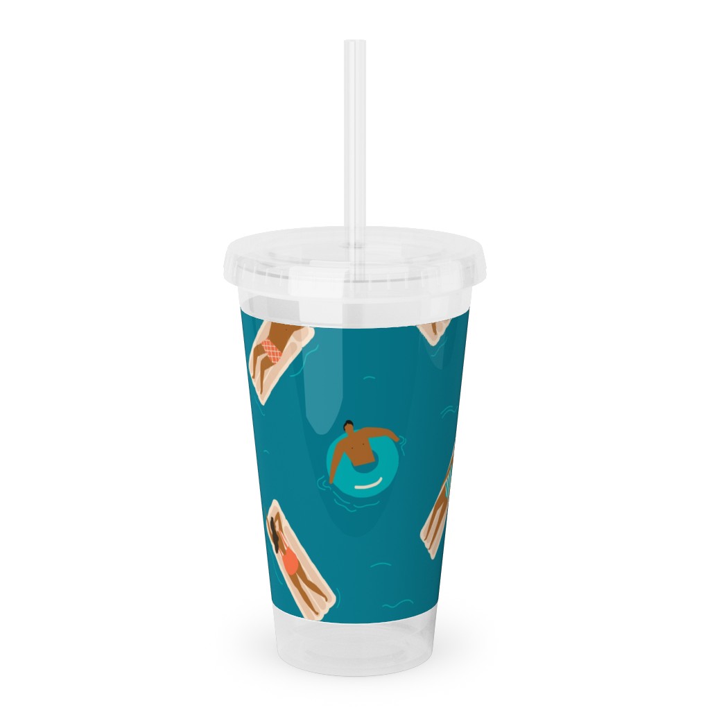 Summertime Acrylic Tumbler with Straw, 16oz, Blue