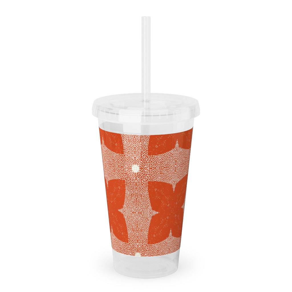 Red Geo Garden - Red Acrylic Tumbler with Straw, 16oz, Red