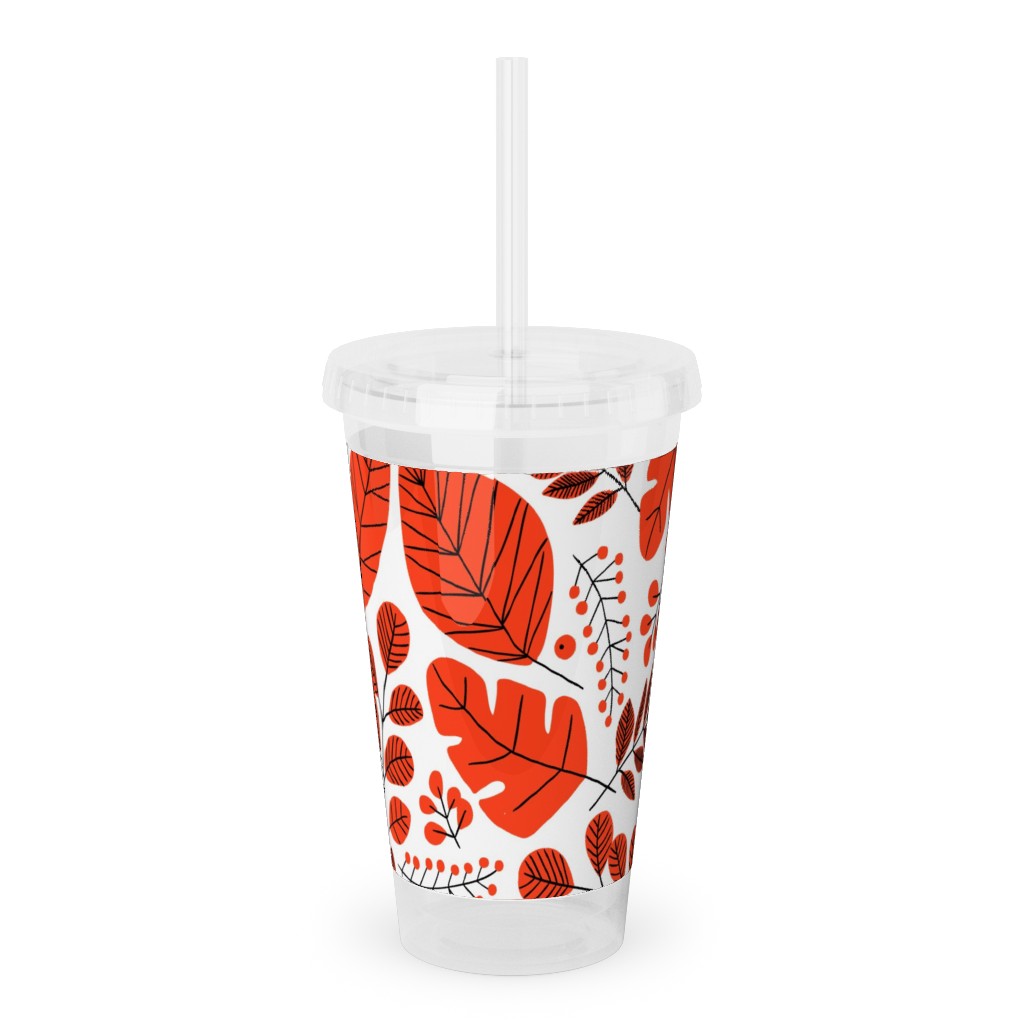 Red Leaves Acrylic Tumbler with Straw, 16oz, Red