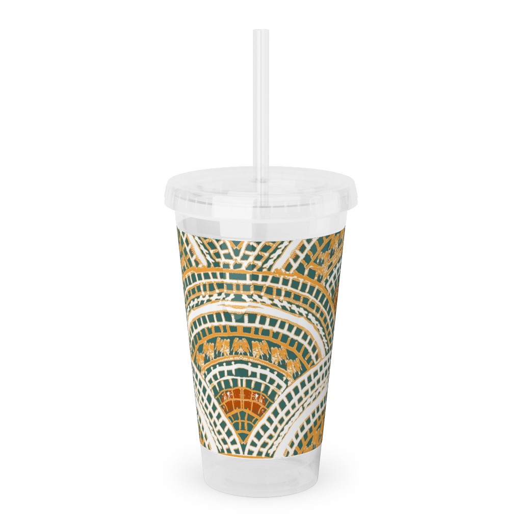 Earthy Fans - Orange Green and Gold Acrylic Tumbler with Straw, 16oz, Multicolor