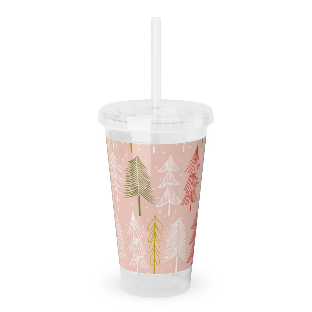 Oh' Christmas Tree Acrylic Tumbler with Straw, 16oz, Pink