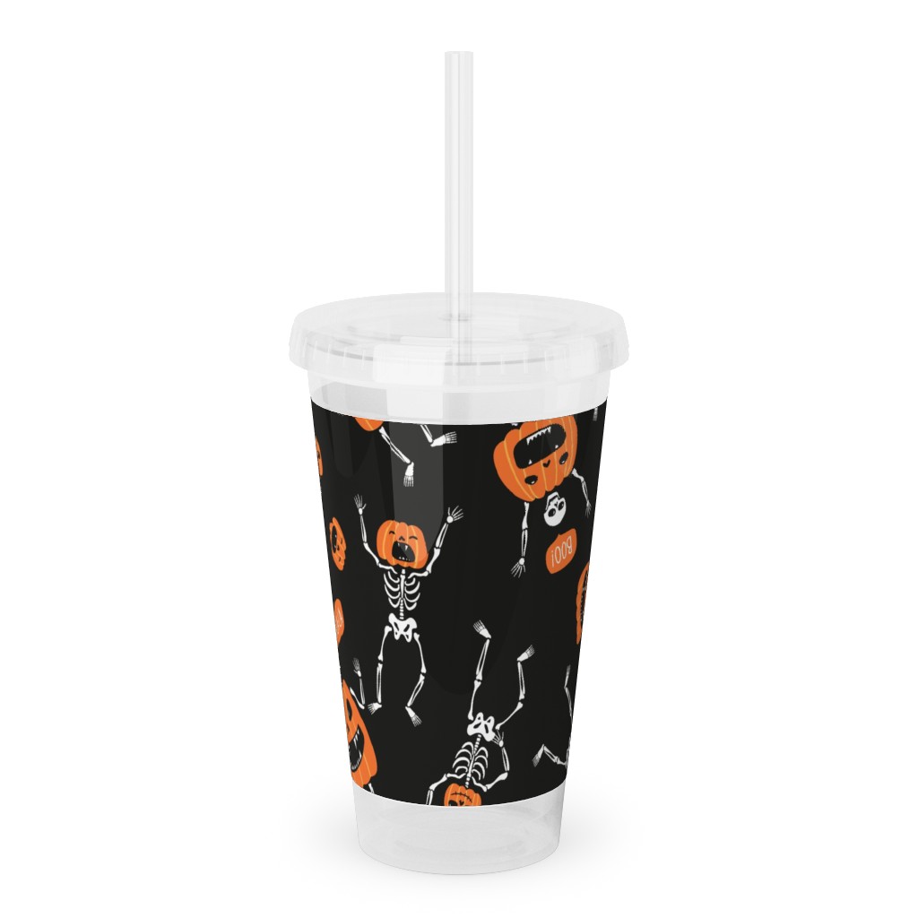 Halloween Party - Black Acrylic Tumbler with Straw, 16oz, Orange