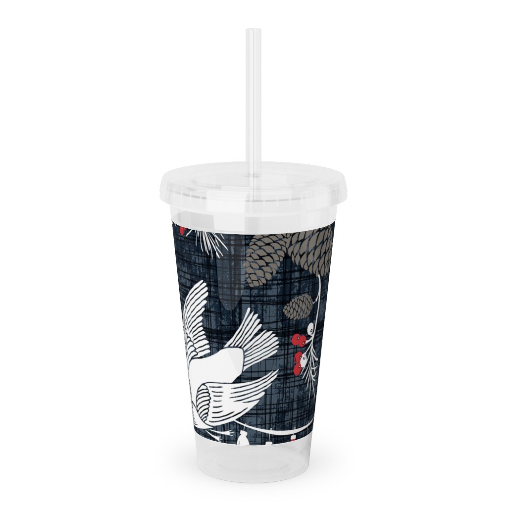 Merry Forest Acrylic Tumbler with Straw, 16oz, Black