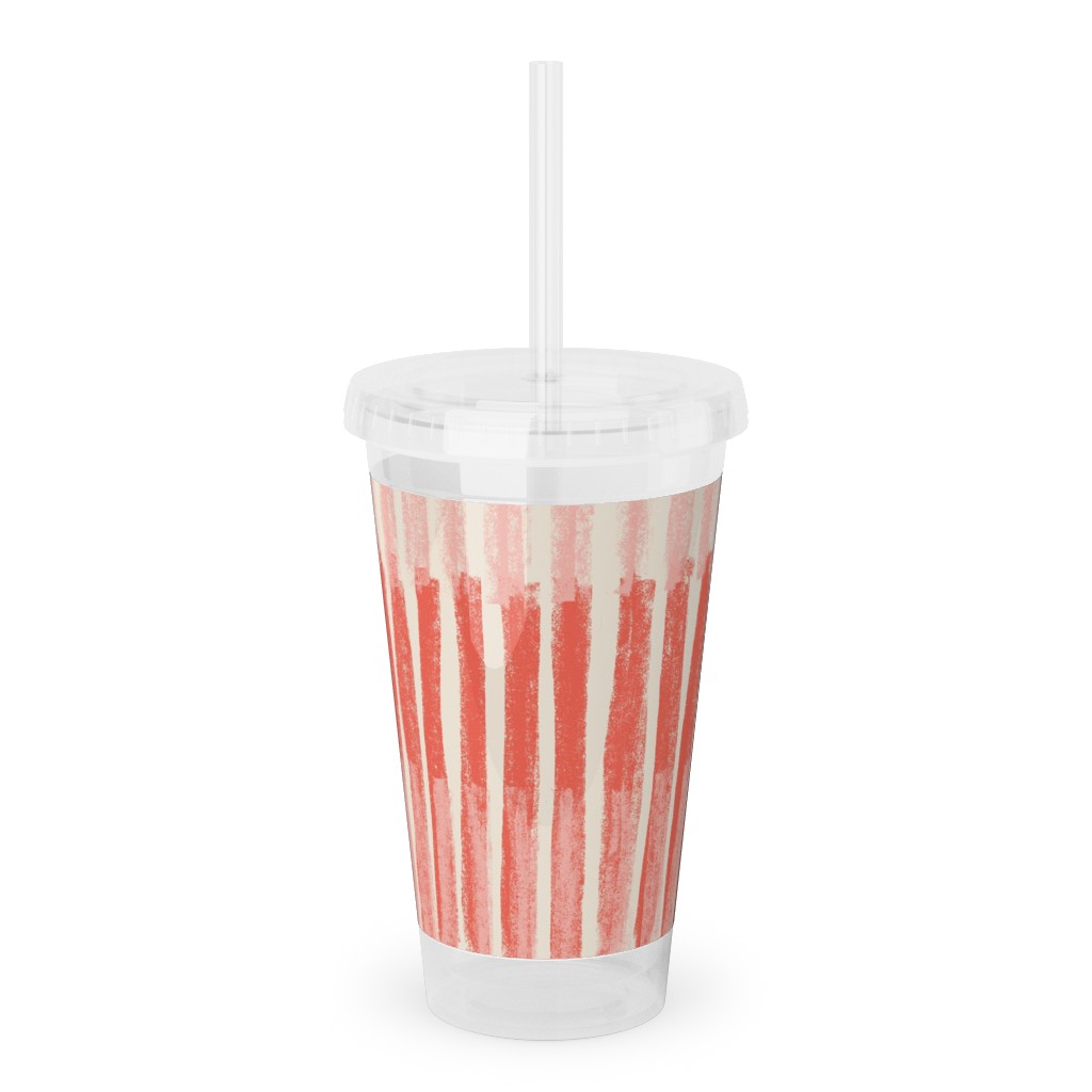 Strips - Coral Acrylic Tumbler with Straw, 16oz, Pink