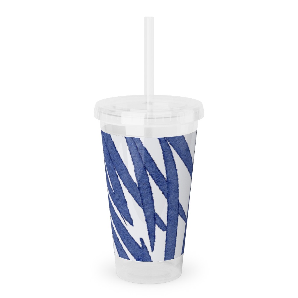 Watercolor Fronds - Cobalt Acrylic Tumbler with Straw, 16oz, Blue
