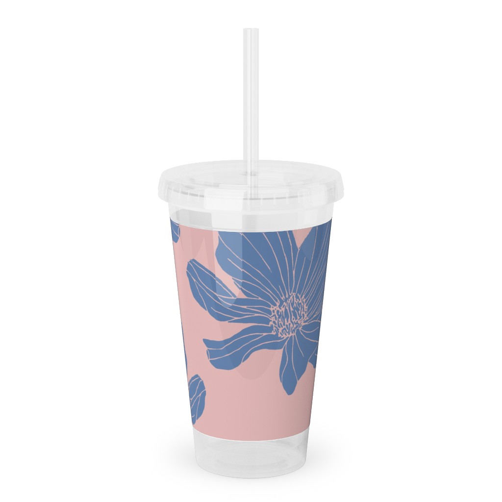 Poppies Acrylic Tumbler with Straw, 16oz, Pink