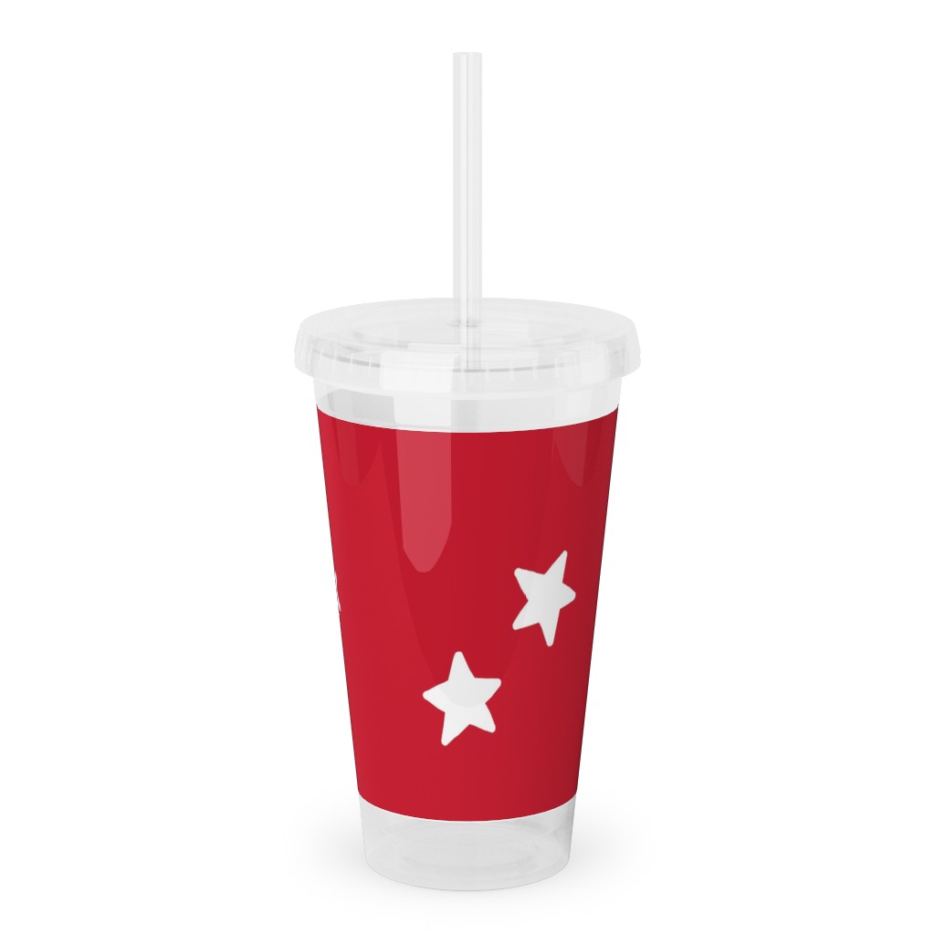 Stars Acrylic Tumbler with Straw, 16oz, Red