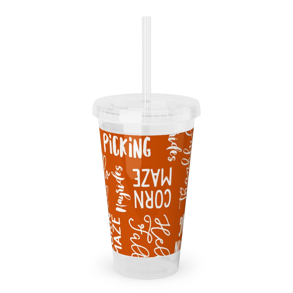 Favorite Things of Fall - Fall Words on Cider Acrylic Tumbler with Straw, 16oz, Orange