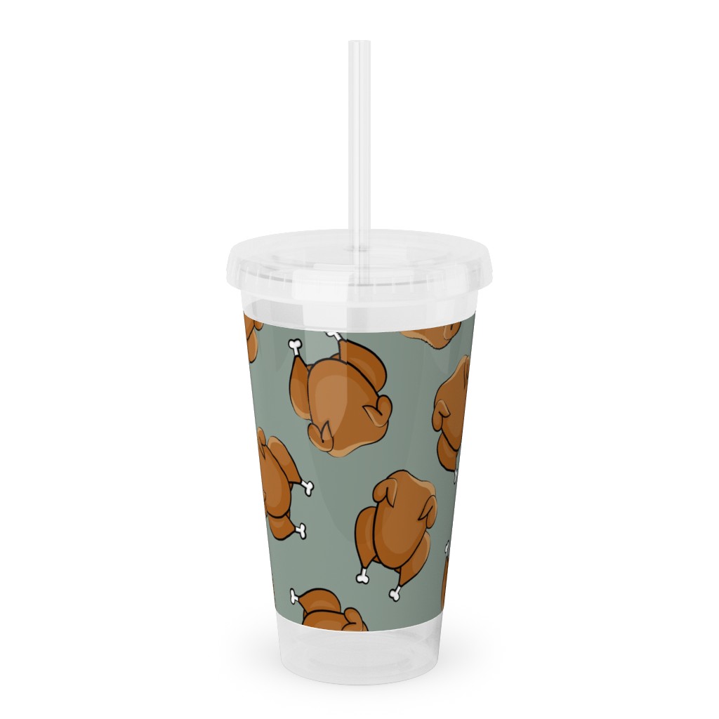 Thanksgiving Day Turkey Toss Acrylic Tumbler with Straw, 16oz, Green