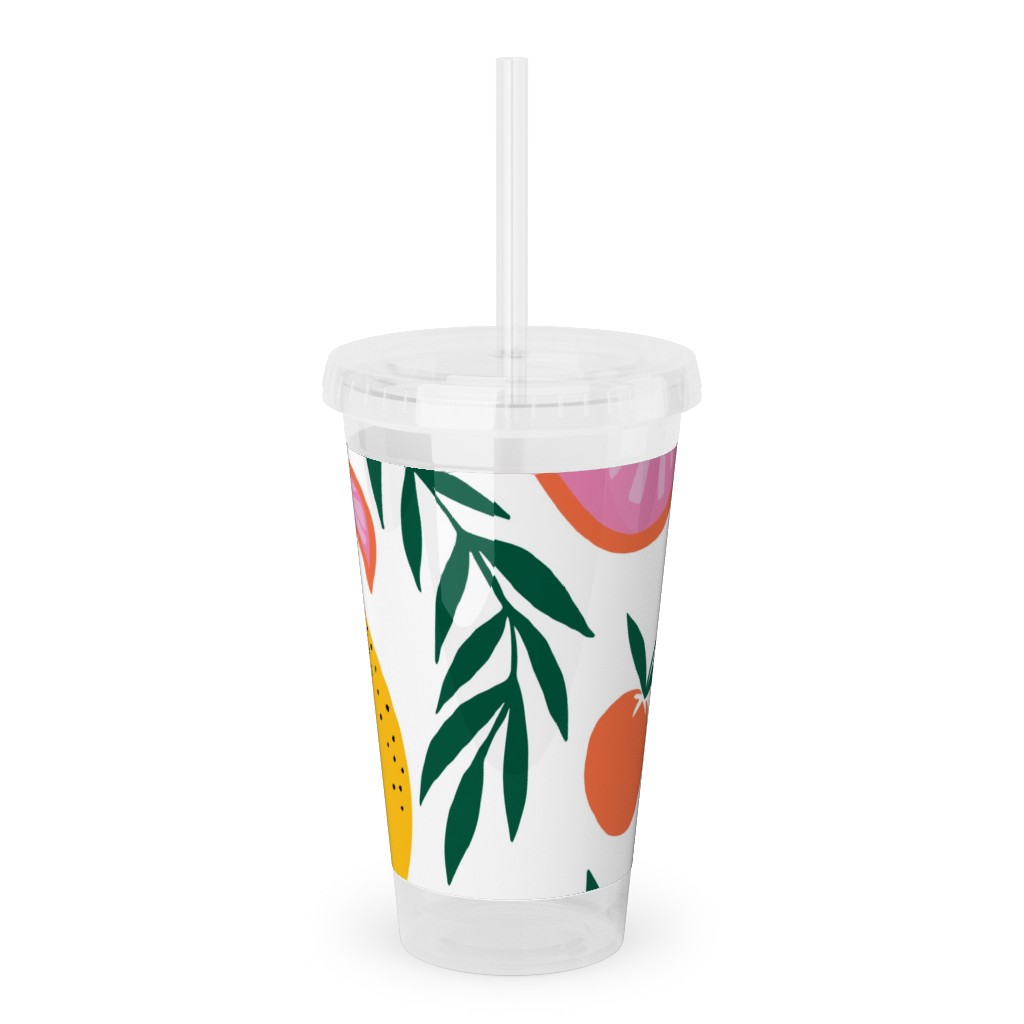 Citrus Grove - Pink and Yellow Acrylic Tumbler with Straw, 16oz, Pink