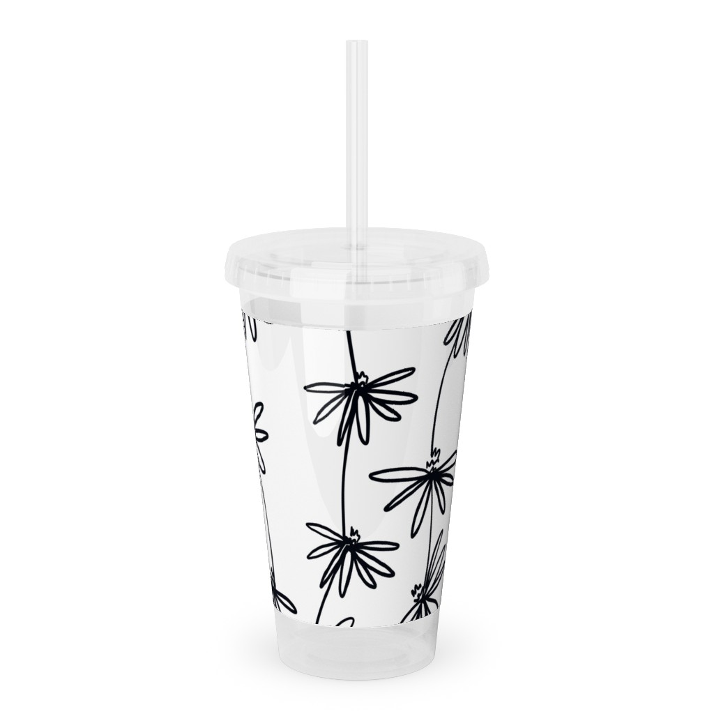 Daisy Chain - Black and White Acrylic Tumbler with Straw, 16oz, White